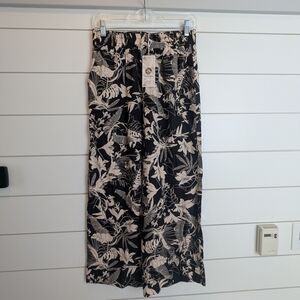 Panama Jack Tropical Leaf Print Linen Blend Palazzo Pants Wide Leg Size Small